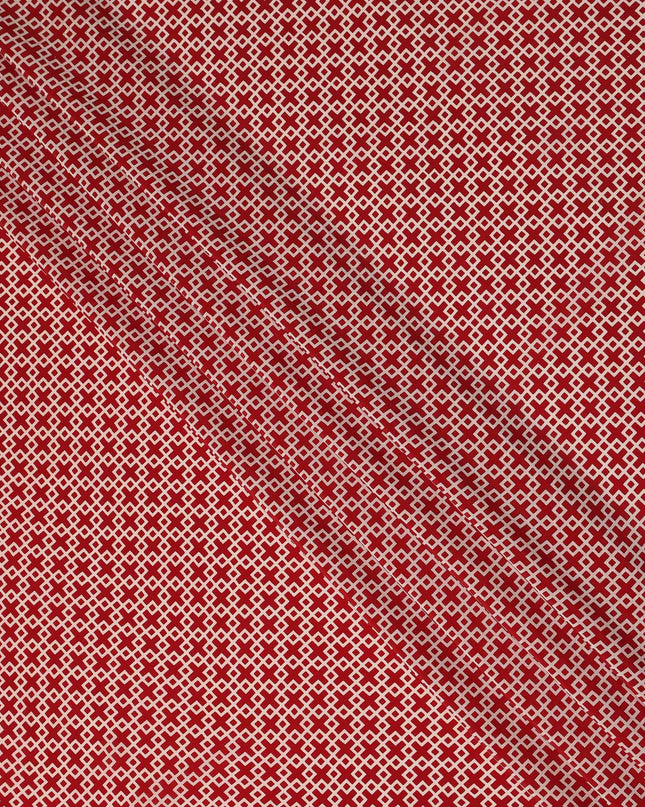 Red Beige Small Geometric Grid Printed Pure Silk Crepe Fabric Lightweight Soft Draping Dress Material 110 Cms Width India Origin-D28776 Regal Fabrics