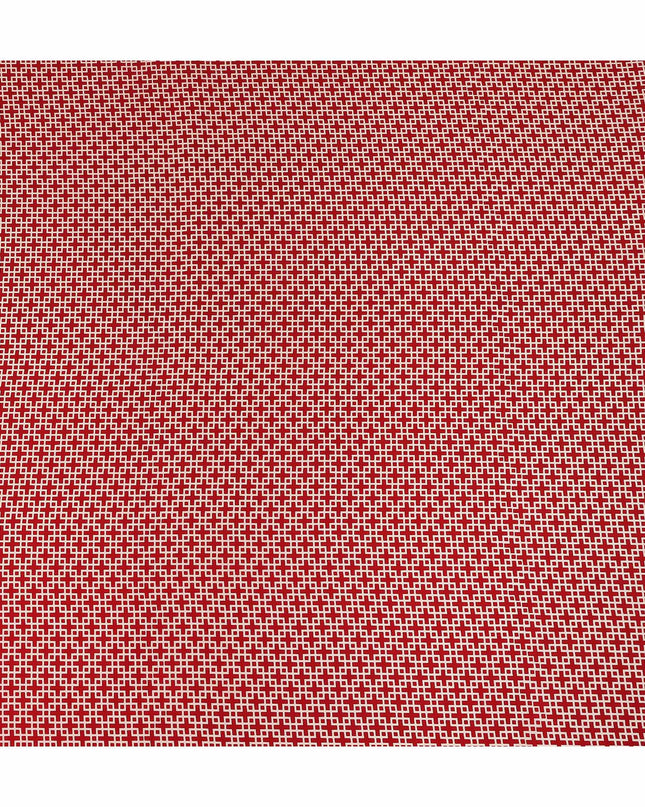 Red Beige Small Geometric Grid Printed Pure Silk Crepe Fabric Lightweight Soft Draping Dress Material 110 Cms Width India Origin-D28776 Regal Fabrics