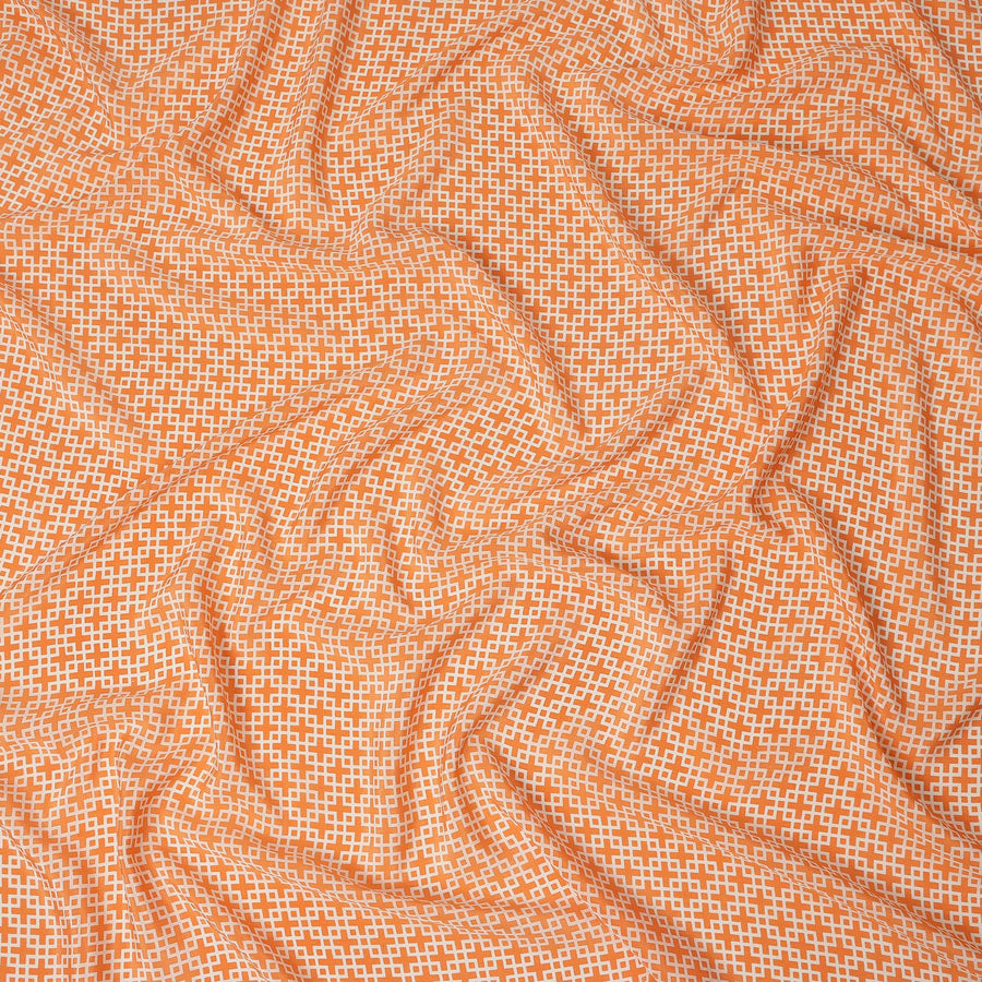 Peach Orange Small Geometric Grid Printed Pure Silk Crepe Fabric Lightweight Soft Draping Dress Material 110 Cms Width India Origin-D28777 Regal Fabrics