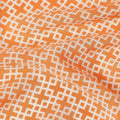 Peach Orange Small Geometric Grid Printed Pure Silk Crepe Fabric Lightweight Soft Draping Dress Material 110 Cms Width India Origin-D28777 Regal Fabrics