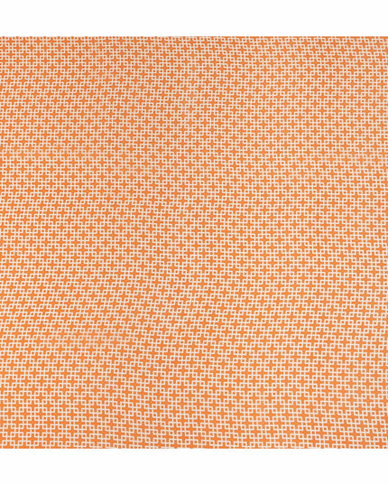 Peach Orange Small Geometric Grid Printed Pure Silk Crepe Fabric Lightweight Soft Draping Dress Material 110 Cms Width India Origin-D28777 Regal Fabrics