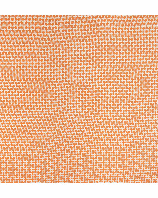 Peach Orange Small Geometric Grid Printed Pure Silk Crepe Fabric Lightweight Soft Draping Dress Material 110 Cms Width India Origin-D28777 Regal Fabrics