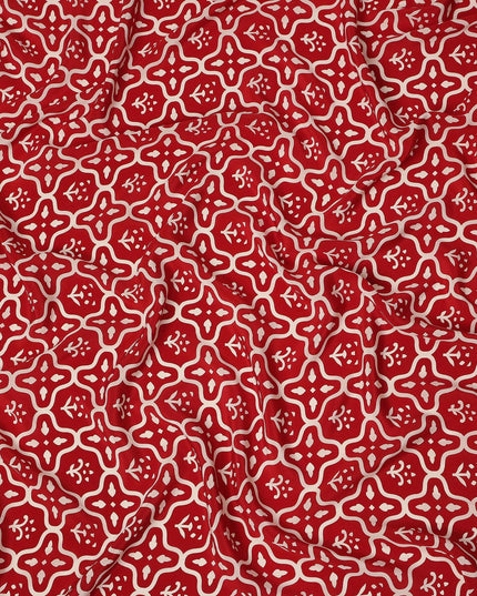 Red White Abstract Geometric Tile Printed Pure Silk Crepe Fabric Lightweight Soft Draping Dress Material 110 Cms Width India Origin-D28782 Regal Fabrics