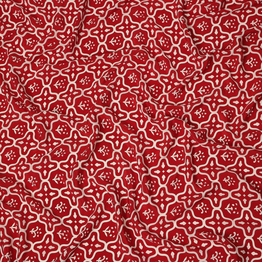 Red White Abstract Geometric Tile Printed Pure Silk Crepe Fabric Lightweight Soft Draping Dress Material 110 Cms Width India Origin-D28782 Regal Fabrics