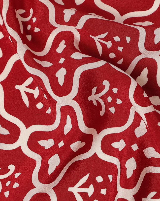 Red White Abstract Geometric Tile Printed Pure Silk Crepe Fabric Lightweight Soft Draping Dress Material 110 Cms Width India Origin-D28782 Regal Fabrics