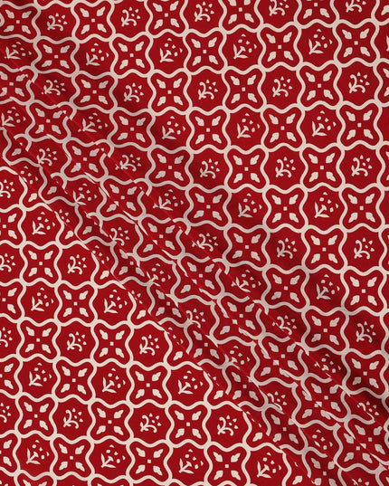 Red White Abstract Geometric Tile Printed Pure Silk Crepe Fabric Lightweight Soft Draping Dress Material 110 Cms Width India Origin-D28782 Regal Fabrics