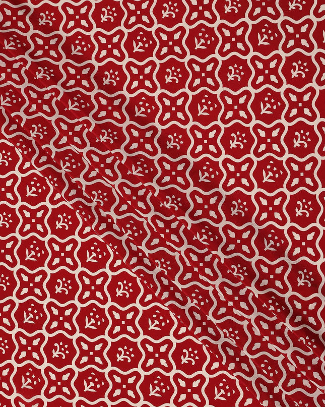 Red White Abstract Geometric Tile Printed Pure Silk Crepe Fabric Lightweight Soft Draping Dress Material 110 Cms Width India Origin-D28782 Regal Fabrics