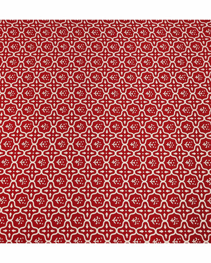 Red White Abstract Geometric Tile Printed Pure Silk Crepe Fabric Lightweight Soft Draping Dress Material 110 Cms Width India Origin-D28782 Regal Fabrics