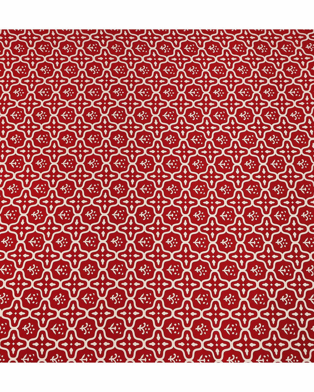 Red White Abstract Geometric Tile Printed Pure Silk Crepe Fabric Lightweight Soft Draping Dress Material 110 Cms Width India Origin-D28782 Regal Fabrics