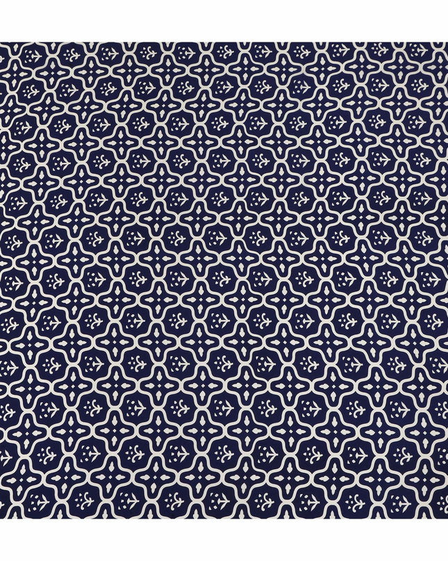 Navy Blue White Abstract Geometric Tile Printed Pure Silk Crepe Fabric Lightweight Soft Draping Dress Material 110 Cms Width India Origin-D28784 Regal Fabrics