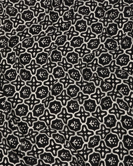 Black White Abstract Geometric Tile Printed Pure Silk Crepe Fabric Lightweight Soft Draping Dress Material 110 Cms Width India Origin-D28783 Regal Fabrics