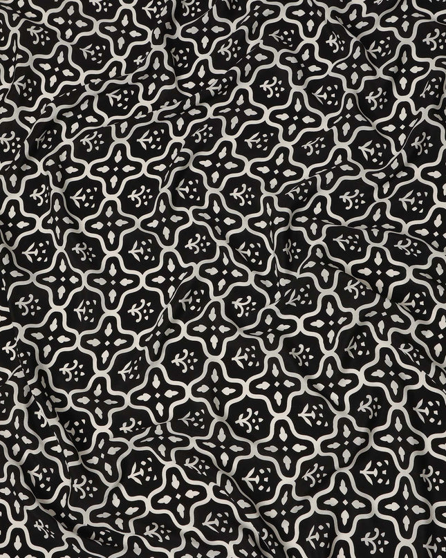 Black White Abstract Geometric Tile Printed Pure Silk Crepe Fabric Lightweight Soft Draping Dress Material 110 Cms Width India Origin-D28783 Regal Fabrics
