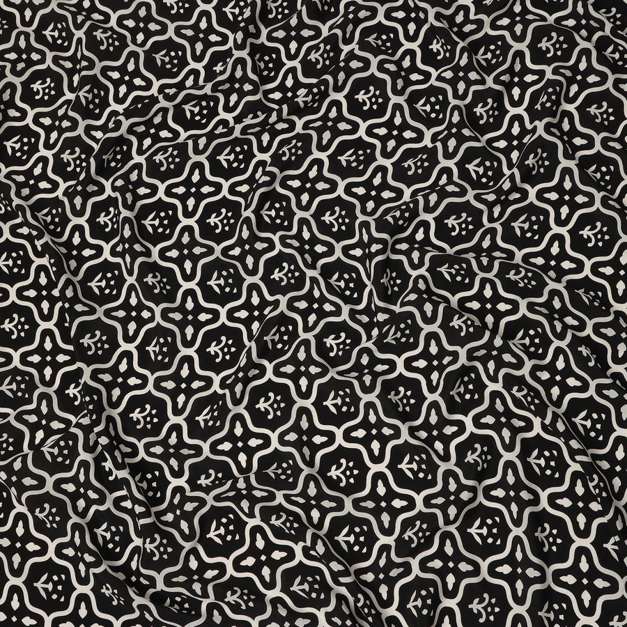 Black White Abstract Geometric Tile Printed Pure Silk Crepe Fabric Lightweight Soft Draping Dress Material 110 Cms Width India Origin-D28783 Regal Fabrics