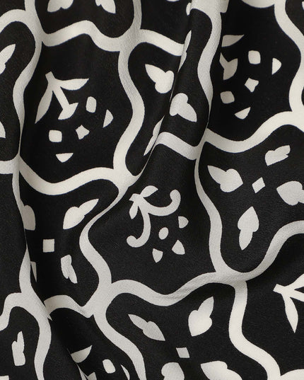 Black White Abstract Geometric Tile Printed Pure Silk Crepe Fabric Lightweight Soft Draping Dress Material 110 Cms Width India Origin-D28783 Regal Fabrics