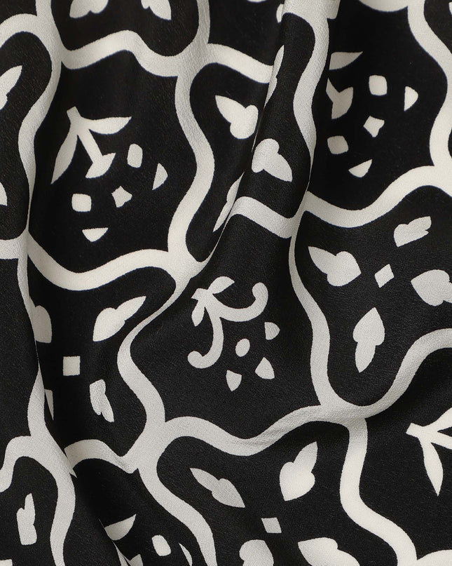 Black White Abstract Geometric Tile Printed Pure Silk Crepe Fabric Lightweight Soft Draping Dress Material 110 Cms Width India Origin-D28783 Regal Fabrics
