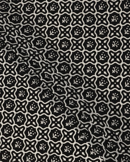 Black White Abstract Geometric Tile Printed Pure Silk Crepe Fabric Lightweight Soft Draping Dress Material 110 Cms Width India Origin-D28783 Regal Fabrics