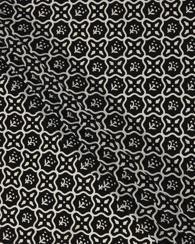 Black White Abstract Geometric Tile Printed Pure Silk Crepe Fabric Lightweight Soft Draping Dress Material 110 Cms Width India Origin-D28783 Regal Fabrics