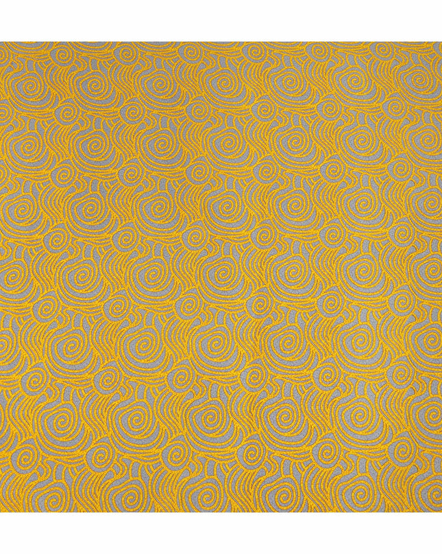Grey Yellow Abstract Spiral Printed Pure Silk Crepe Fabric Lightweight Soft Draping Dress Material 110 Cms Width India Origin-D28769 Regal Fabrics