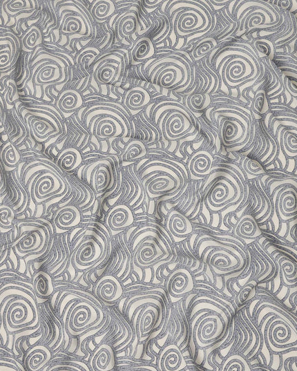 Grey White Abstract Spiral Printed Pure Silk Crepe Fabric Lightweight Soft Draping Dress Material 110 Cms Width India Origin-D28770 Regal Fabrics