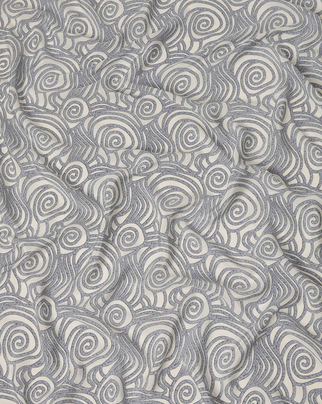 Grey White Abstract Spiral Printed Pure Silk Crepe Fabric Lightweight Soft Draping Dress Material 110 Cms Width India Origin-D28770 Regal Fabrics