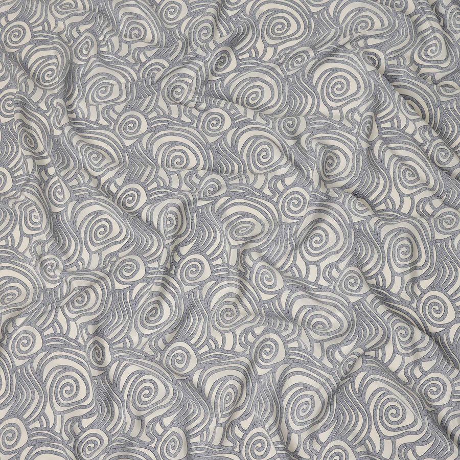Grey White Abstract Spiral Printed Pure Silk Crepe Fabric Lightweight Soft Draping Dress Material 110 Cms Width India Origin-D28770 Regal Fabrics