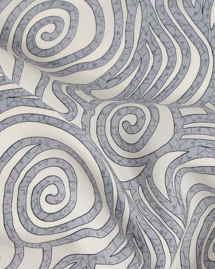 Grey White Abstract Spiral Printed Pure Silk Crepe Fabric Lightweight Soft Draping Dress Material 110 Cms Width India Origin-D28770 Regal Fabrics