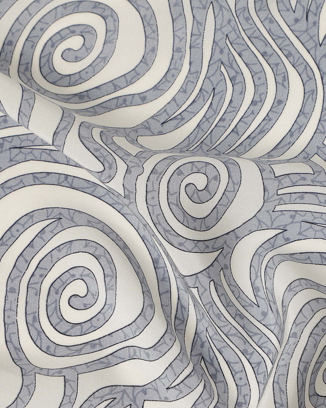 Grey White Abstract Spiral Printed Pure Silk Crepe Fabric Lightweight Soft Draping Dress Material 110 Cms Width India Origin-D28770 Regal Fabrics