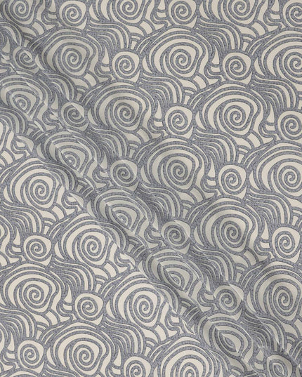 Grey White Abstract Spiral Printed Pure Silk Crepe Fabric Lightweight Soft Draping Dress Material 110 Cms Width India Origin-D28770 Regal Fabrics