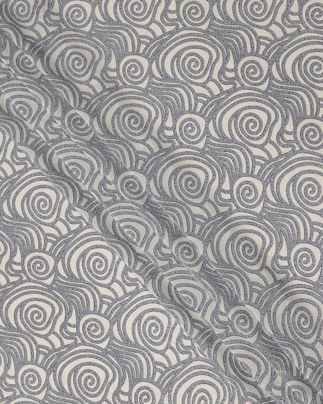 Grey White Abstract Spiral Printed Pure Silk Crepe Fabric Lightweight Soft Draping Dress Material 110 Cms Width India Origin-D28770 Regal Fabrics
