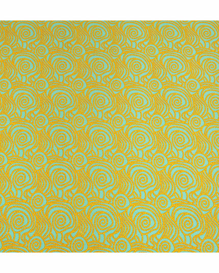 Turquoise Yellow Abstract Spiral Printed Pure Silk Crepe Fabric Lightweight Soft Draping Dress Material 110 Cms Width India Origin-D28768 Regal Fabrics