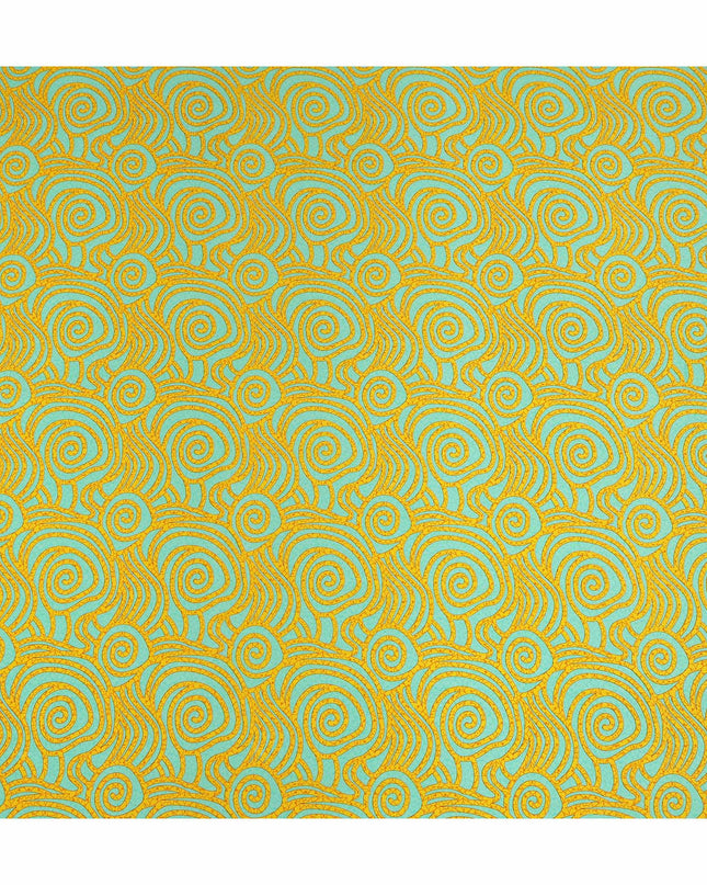 Turquoise Yellow Abstract Spiral Printed Pure Silk Crepe Fabric Lightweight Soft Draping Dress Material 110 Cms Width India Origin-D28768 Regal Fabrics