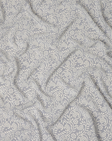 Grey White Paisley Floral Printed Pure Silk Crepe Fabric Lightweight Soft Draping Dress Material 110 Cms Width India Origin-D28786 Regal Fabrics