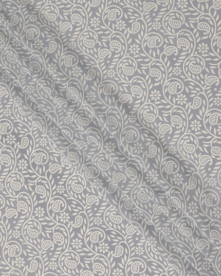 Grey White Paisley Floral Printed Pure Silk Crepe Fabric Lightweight Soft Draping Dress Material 110 Cms Width India Origin-D28786 Regal Fabrics