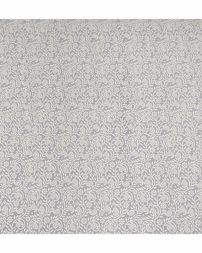 Grey White Paisley Floral Printed Pure Silk Crepe Fabric Lightweight Soft Draping Dress Material 110 Cms Width India Origin-D28786 Regal Fabrics