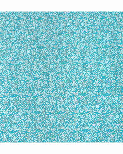 Turquoise Blue White Paisley Floral Printed Pure Silk Crepe Fabric Lightweight Soft Draping Dress Material 110 Cms Width India Origin-D28785 Regal Fabrics
