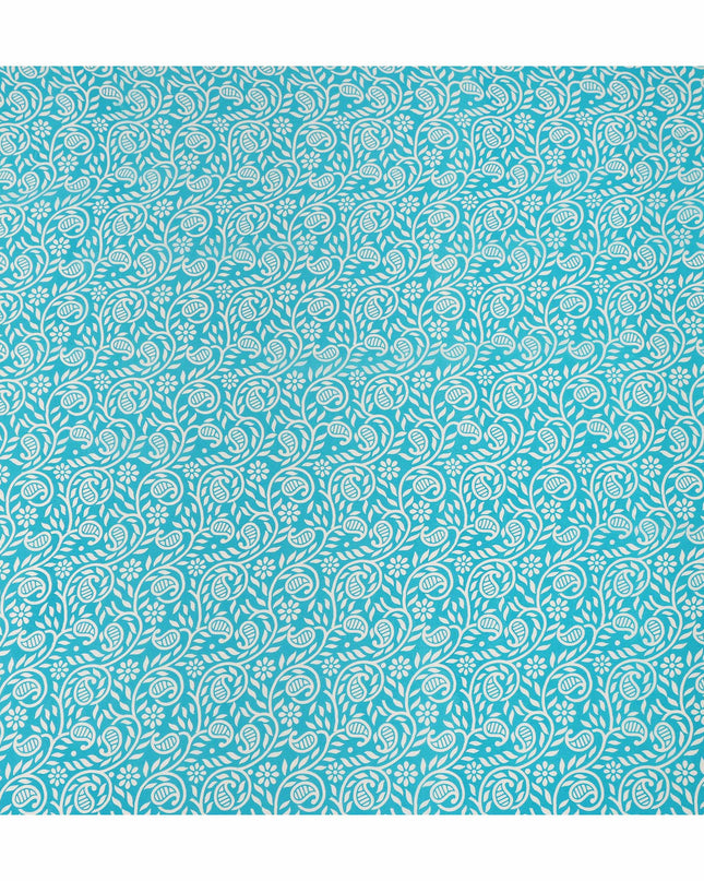 Turquoise Blue White Paisley Floral Printed Pure Silk Crepe Fabric Lightweight Soft Draping Dress Material 110 Cms Width India Origin-D28785 Regal Fabrics