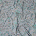 Grey Teal Paisley Floral Printed Pure Silk Crepe Fabric Lightweight Soft Draping Dress Material 110 Cms Width India Origin-D28793 Regal Fabrics