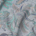 Grey Teal Paisley Floral Printed Pure Silk Crepe Fabric Lightweight Soft Draping Dress Material 110 Cms Width India Origin-D28793 Regal Fabrics