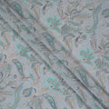 Grey Teal Paisley Floral Printed Pure Silk Crepe Fabric Lightweight Soft Draping Dress Material 110 Cms Width India Origin-D28793 Regal Fabrics