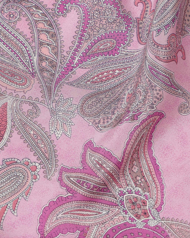 Pink Grey Paisley Floral Printed Pure Silk Crepe Fabric Lightweight Soft Draping Dress Material 110 Cms Width India Origin-D28794 Regal Fabrics