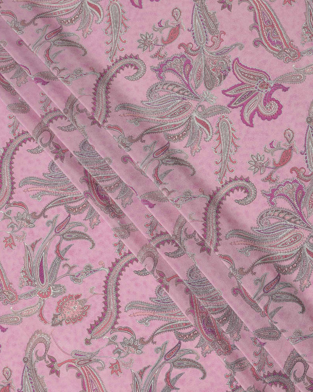 Pink Grey Paisley Floral Printed Pure Silk Crepe Fabric Lightweight Soft Draping Dress Material 110 Cms Width India Origin-D28794 Regal Fabrics