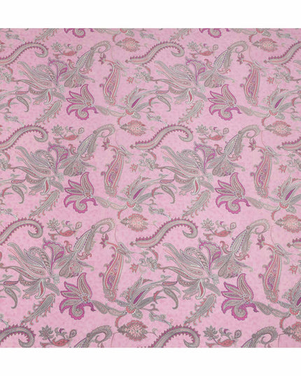 Pink Grey Paisley Floral Printed Pure Silk Crepe Fabric Lightweight Soft Draping Dress Material 110 Cms Width India Origin-D28794 Regal Fabrics