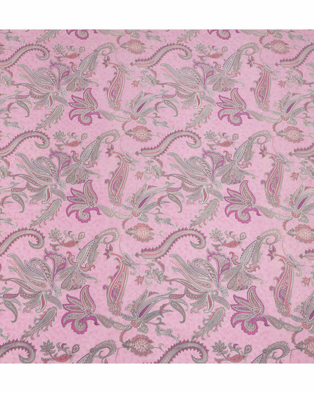 Pink Grey Paisley Floral Printed Pure Silk Crepe Fabric Lightweight Soft Draping Dress Material 110 Cms Width India Origin-D28794 Regal Fabrics