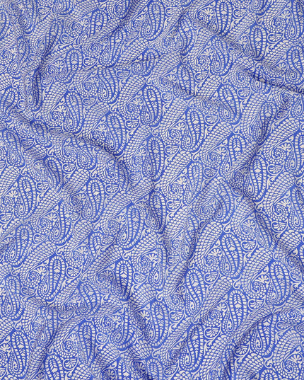 Royal Blue White Paisley Printed Pure Silk Crepe Fabric Lightweight Soft Draping Dress Material 110 Cms Width India Origin-D28796 Regal Fabrics