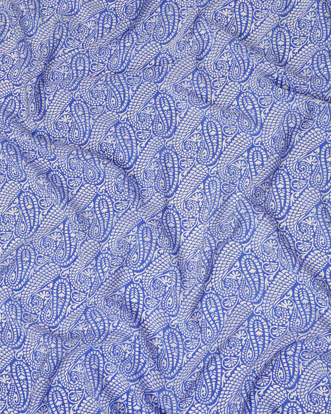 Royal Blue White Paisley Printed Pure Silk Crepe Fabric Lightweight Soft Draping Dress Material 110 Cms Width India Origin-D28796 Regal Fabrics