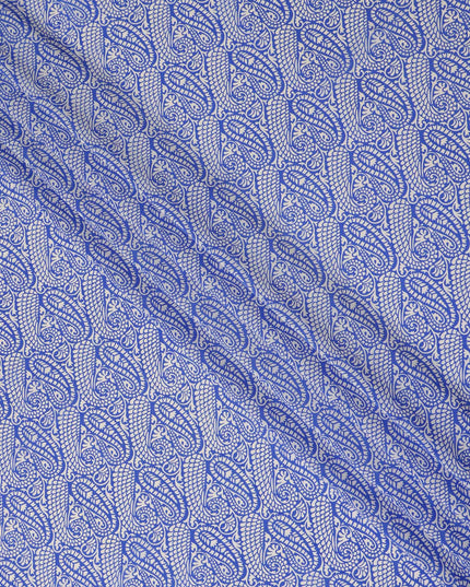 Royal Blue White Paisley Printed Pure Silk Crepe Fabric Lightweight Soft Draping Dress Material 110 Cms Width India Origin-D28796 Regal Fabrics
