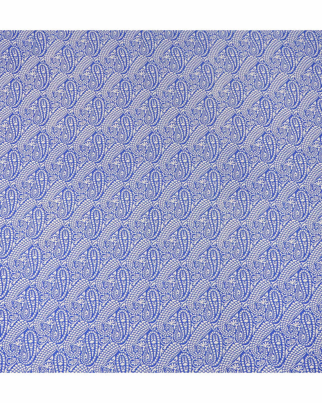 Royal Blue White Paisley Printed Pure Silk Crepe Fabric Lightweight Soft Draping Dress Material 110 Cms Width India Origin-D28796 Regal Fabrics