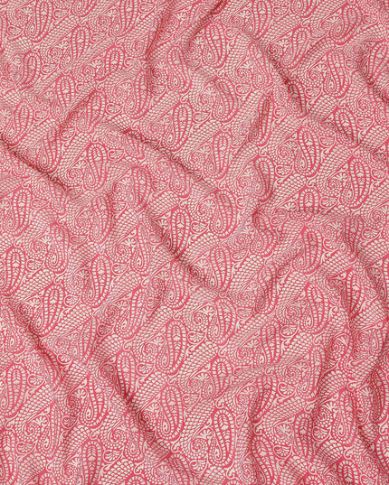 Coral Pink White Paisley Floral Printed Pure Silk Crepe Fabric Lightweight Soft Draping Dress Material 110 Cms Width India Origin-D28787 Regal Fabrics