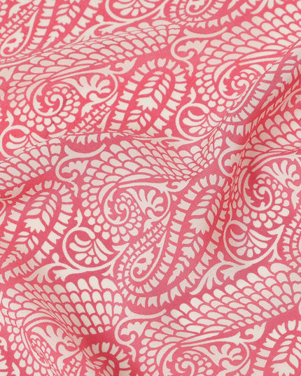 Coral Pink White Paisley Floral Printed Pure Silk Crepe Fabric Lightweight Soft Draping Dress Material 110 Cms Width India Origin-D28787 Regal Fabrics