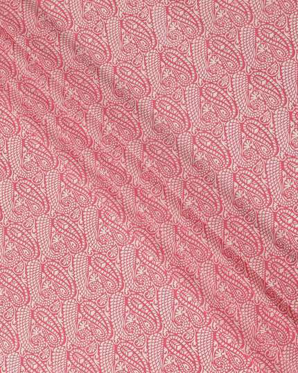 Coral Pink White Paisley Floral Printed Pure Silk Crepe Fabric Lightweight Soft Draping Dress Material 110 Cms Width India Origin-D28787 Regal Fabrics